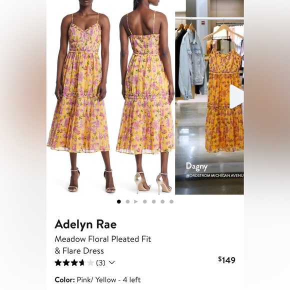 Adelyn Rae floral pleated fit & flare dress. Size small. Yellow and pink - Picture 2 of 5